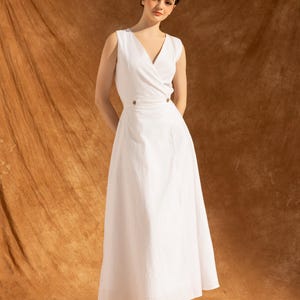 KATE Linen Wrap V-neck Dress | Elegant Minimalist Midi Dress | Simple Prom Dress| Garden Party Celebration Dress| Casual Elopement Dress
