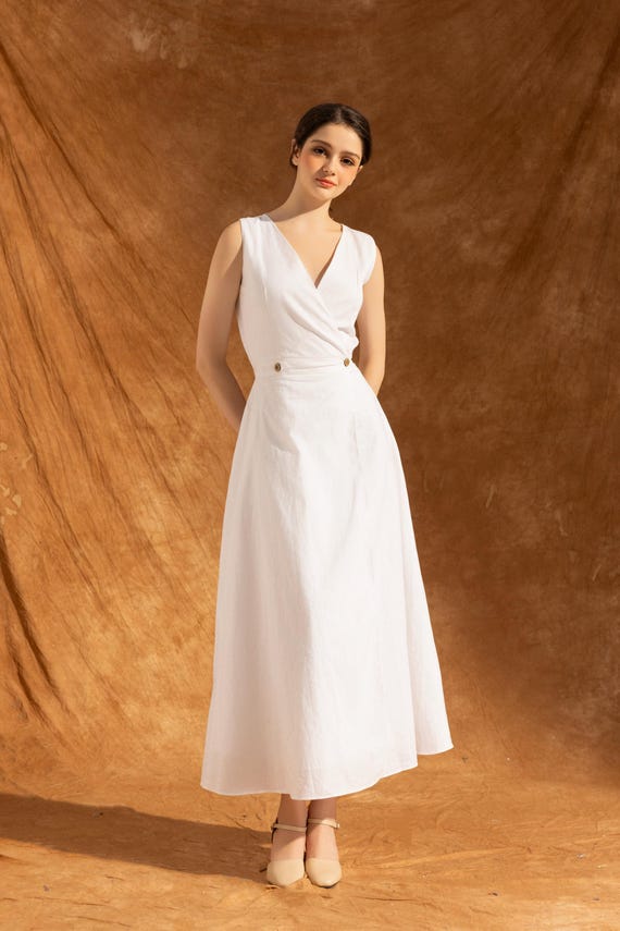 kate linen dress Linen Cross Back Balloon Dress