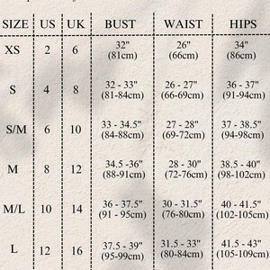 a women's size chart is shown in black and white