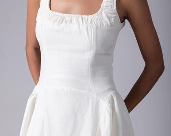 ELONA White Linen Dress for Women, Minimalist Maxi Dress Pockets, Simple Linen Dress, Linen Wide Strap Dress, Linen Clothing