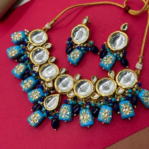 Conjunto de colares de noiva Kundan: gargantilha Meenakari, joias indianas Polki