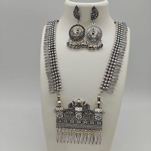 Oxidized Pendant Necklace Set with Earrings for Women | Ethnic Boho Oxidised Jewelry for Festivals and Dandiya Night | Oxidized Jewelry Set