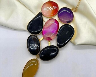 Gold-Plated Multicolor Stone Necklace: Antique Indian Boho Jewelry