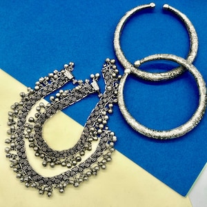Indian Oxidised Ghungroo Anklets for Women, Ethnic Payal Set for Weddings and Festivals, Boho Oxidized Silver Jewelry, Brass Tribal Anklets