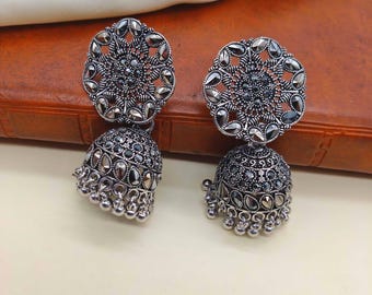 Oxidized Silver Jhumka Earrings: Indian Ethnic Jewelry