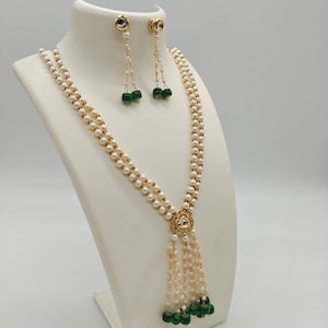 Kundan Pearl Beaded Necklace Earring Set: Indian Wedding Jewelry