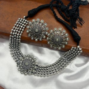 Oxidized Indian Choker Necklace Set: Ethnic Wedding Jewelry