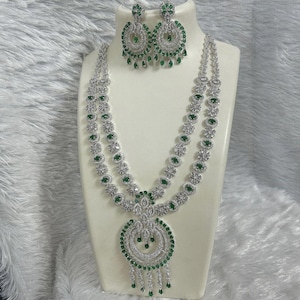 Indian Green CZ Necklace Set: Bridal Wedding Jewelry