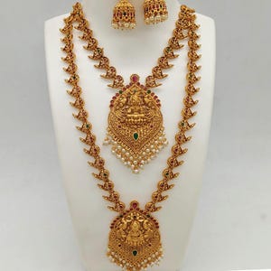 Indian Jewelry Trends Unique South Indian Gold Plated Pendant Necklace Set for Women, Ethnic Multicolor Jewelry for Wedding and Festival