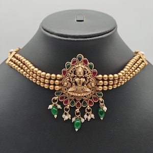 Indian Gold Plated Choker for Women, Traditional Multicolor Gold Plated Jewelry for Wedding and Festival, Ethnic South Indian Bead Jewellery