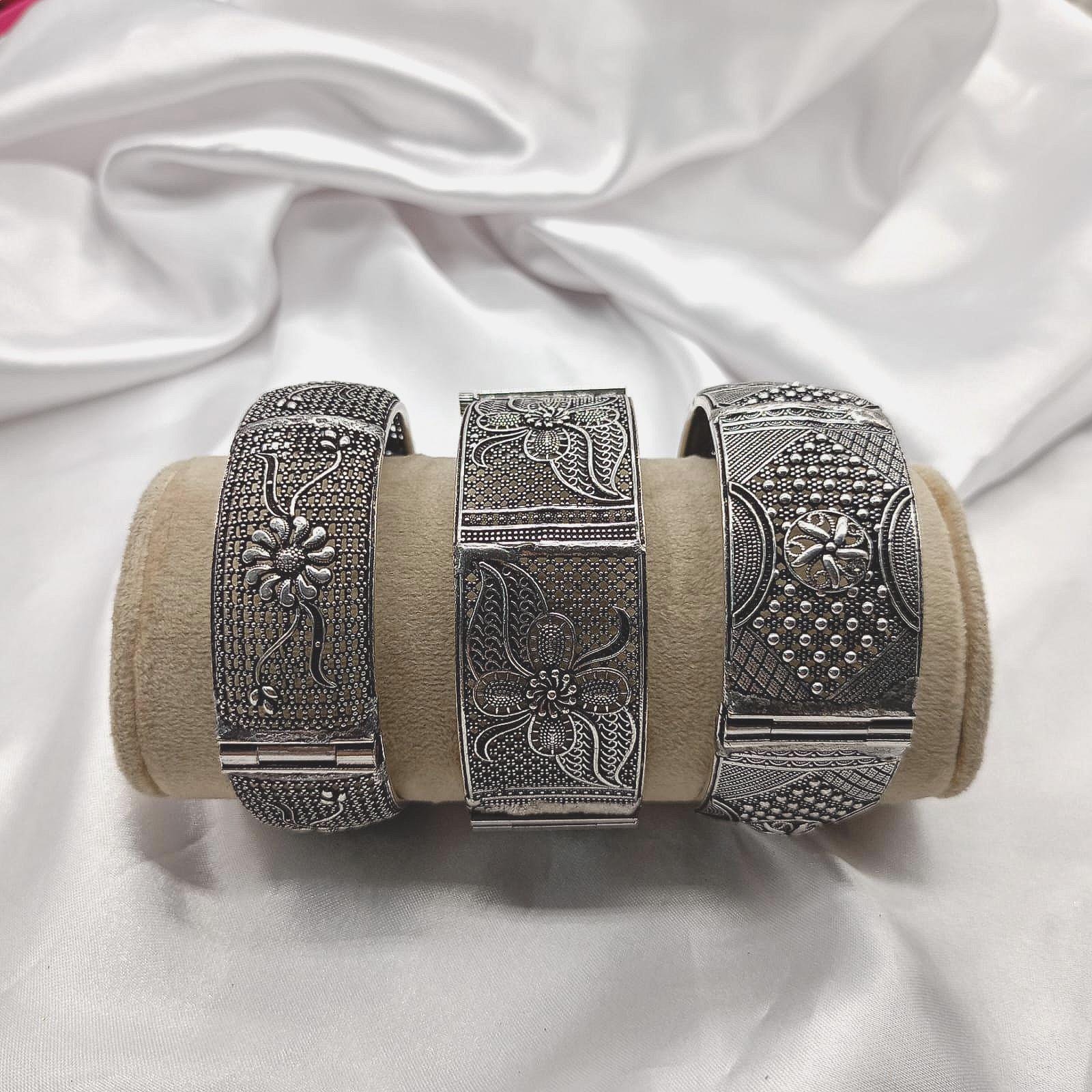 Oxidized Silver Indian Bangle: Ethnic Floral Cuff Jewelry - Etsy