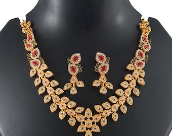 Gold Plated Indian Choker Necklace Set: Ethnic Wedding Jewelry