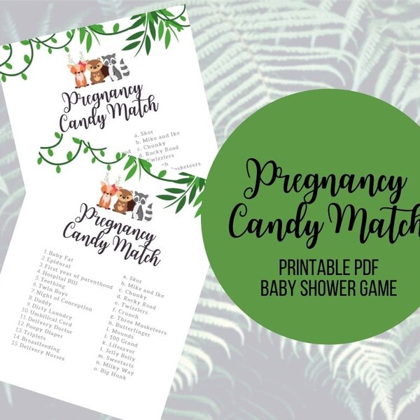 Baby Shower Games Printable/ Pregnancy Candy Match / How Sweet It Is Trivia Game / Cute Baby Shower Ideas / Instant Download PDF / Safari