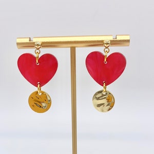 Pink heart earrings | pink and gold earrings | acrylic earrings | Valentine’s Day earrings | anniversary gift for her