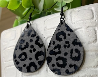 Leopard Print Teardrop Earrings: Black Acrylic Dangle Earrings