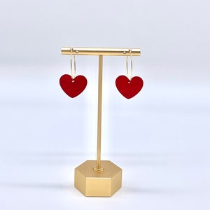 Red heart earrings | red acrylic earrings | Valentine’s Day earrings | anniversary gift | hoop earrings | gold and red earrings