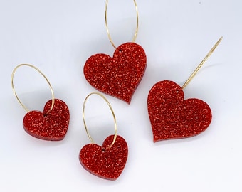 Red Glitter Heart Hoop Earrings: Valentine's Day Accessory