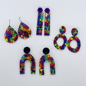 Multi colored stained glass earrings | acrylic earrings | teardrop earrings | rectangle | arch earrings | rainbow earrings