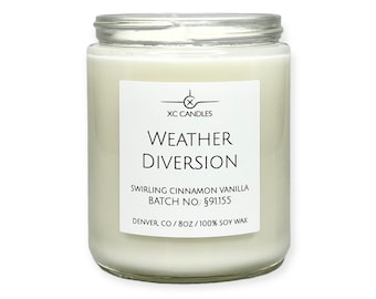 WEATHER DIVERSION — Swirling Cinnamon Vanilla: Airplane Candle, Scented Soy Candle, Pilot Decor