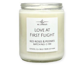 LOVE at FIRST FLIGHT — Red Roses + Peonies: Airplane Candle, Scented Soy Candle, Pilot Decor