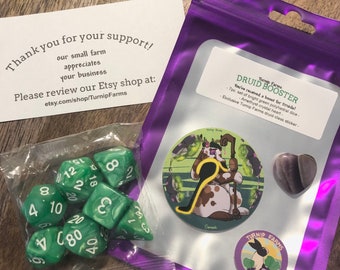 DRUID BOOSTER! | Dungeons and Dragons | Turnip Farms Druid Booster Set | Exclusive Sticker, Crystal Heart, and Dice | Gift Set