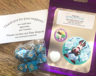 MONK BOOSTER! | Dungeons and Dragons | Turnip Farms Monk Booster Set | Exclusive Sticker, Crystal Heart, and Dice | Gift Set