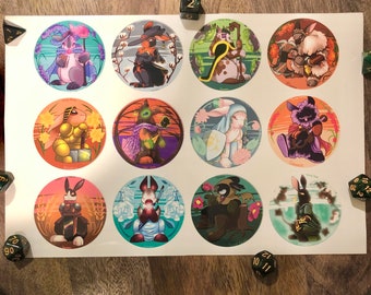 Exclusive D&D Class Sticker Sheet! | Turnip Farms complete set of Dungeons and Dragons class rabbit stickers!
