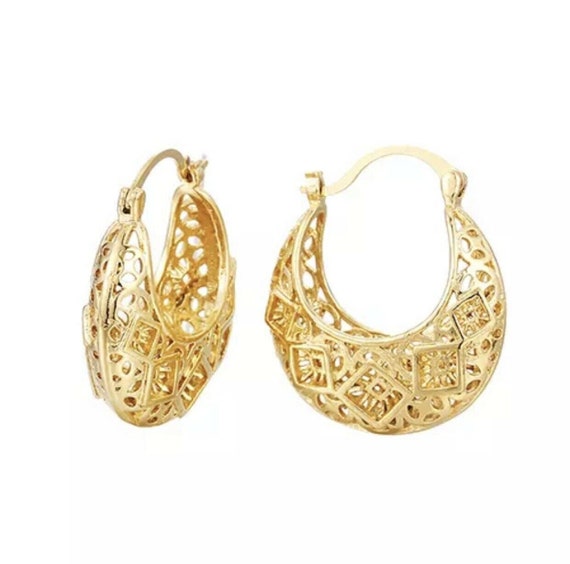 Shop LC Women Yellow Gold over Brass Openwork Basket Hoop Earrings Elegant  Gifts