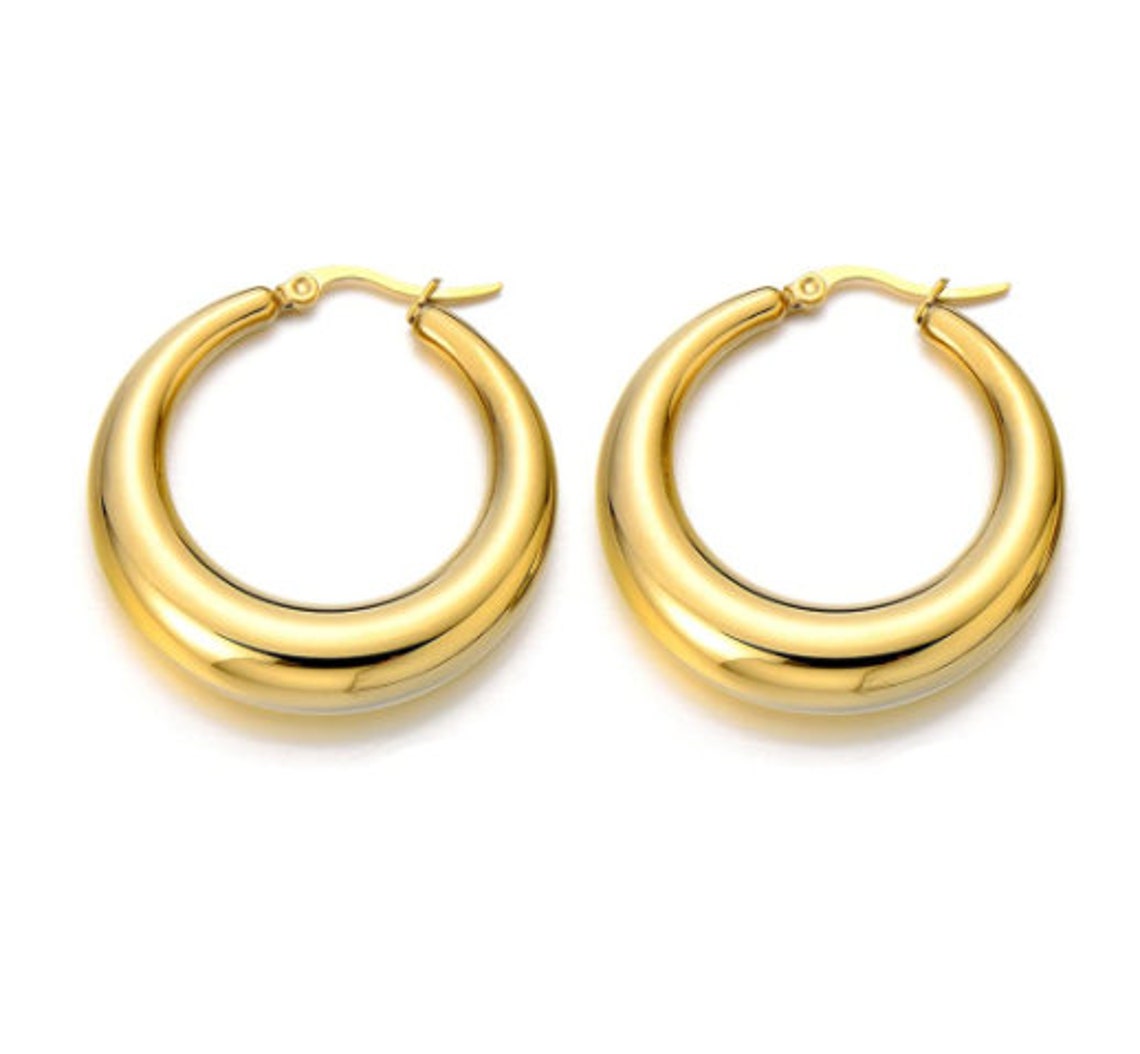 9ct Gold Filled Chunky Hinged Creole Huggie Hoop Earrings | Etsy