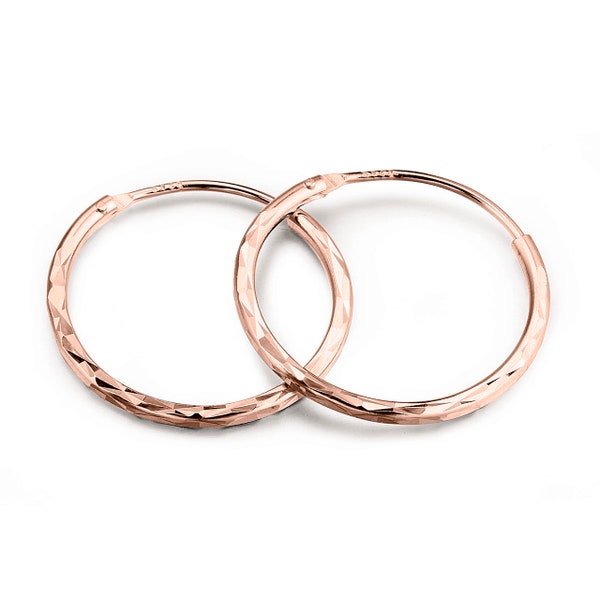 9ct Rose Gold Diamond Cut 12mm - 20mm Hoop Sleeper Hoops / Sleepers / Earrings