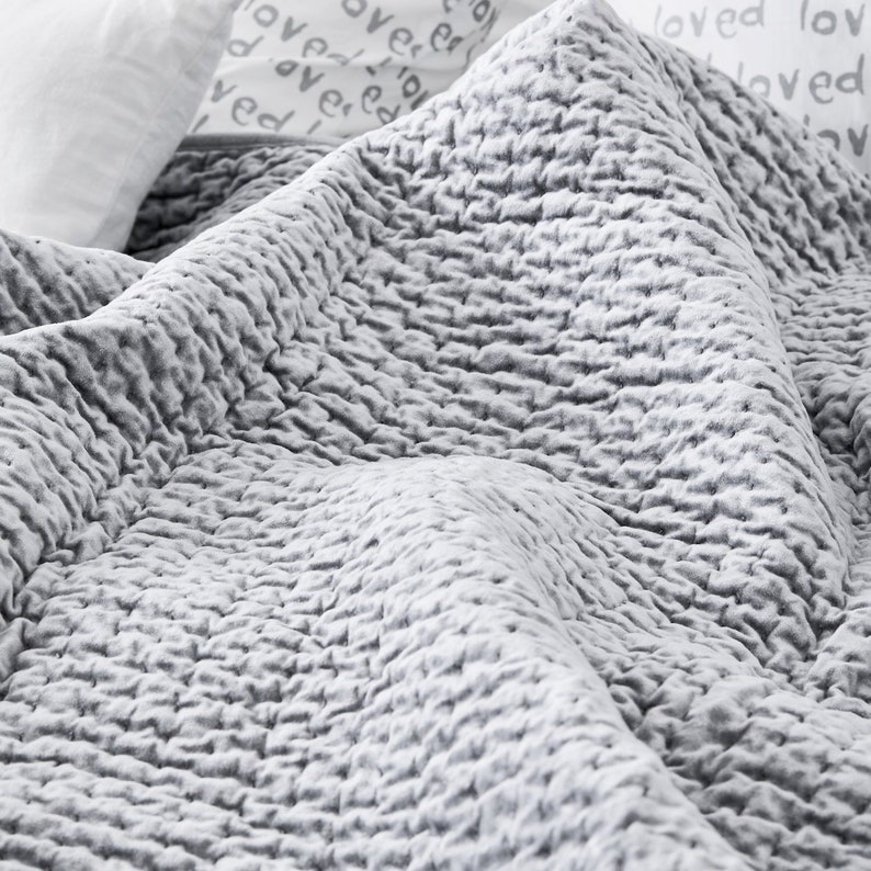 Textured Velvet Quilt Cement Grey Etsy