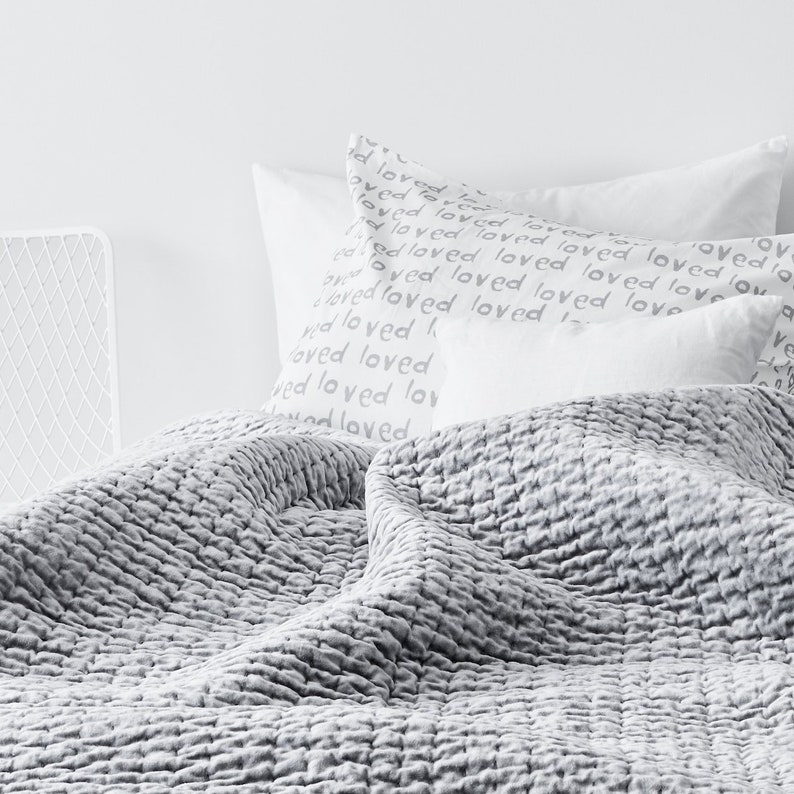 Textured Velvet Quilt Cement Grey Etsy