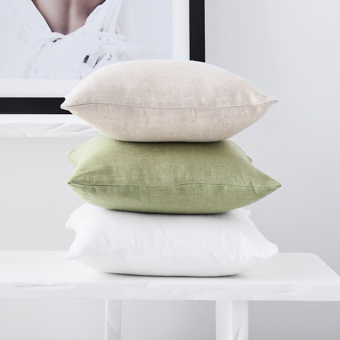 Textured Linen Pillow Cover 18x18 White Matcha Natural Etsy