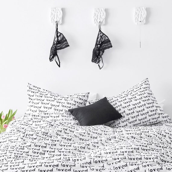 Loved Print Duvet Cover Black and White Printed Duvet Cover Etsy