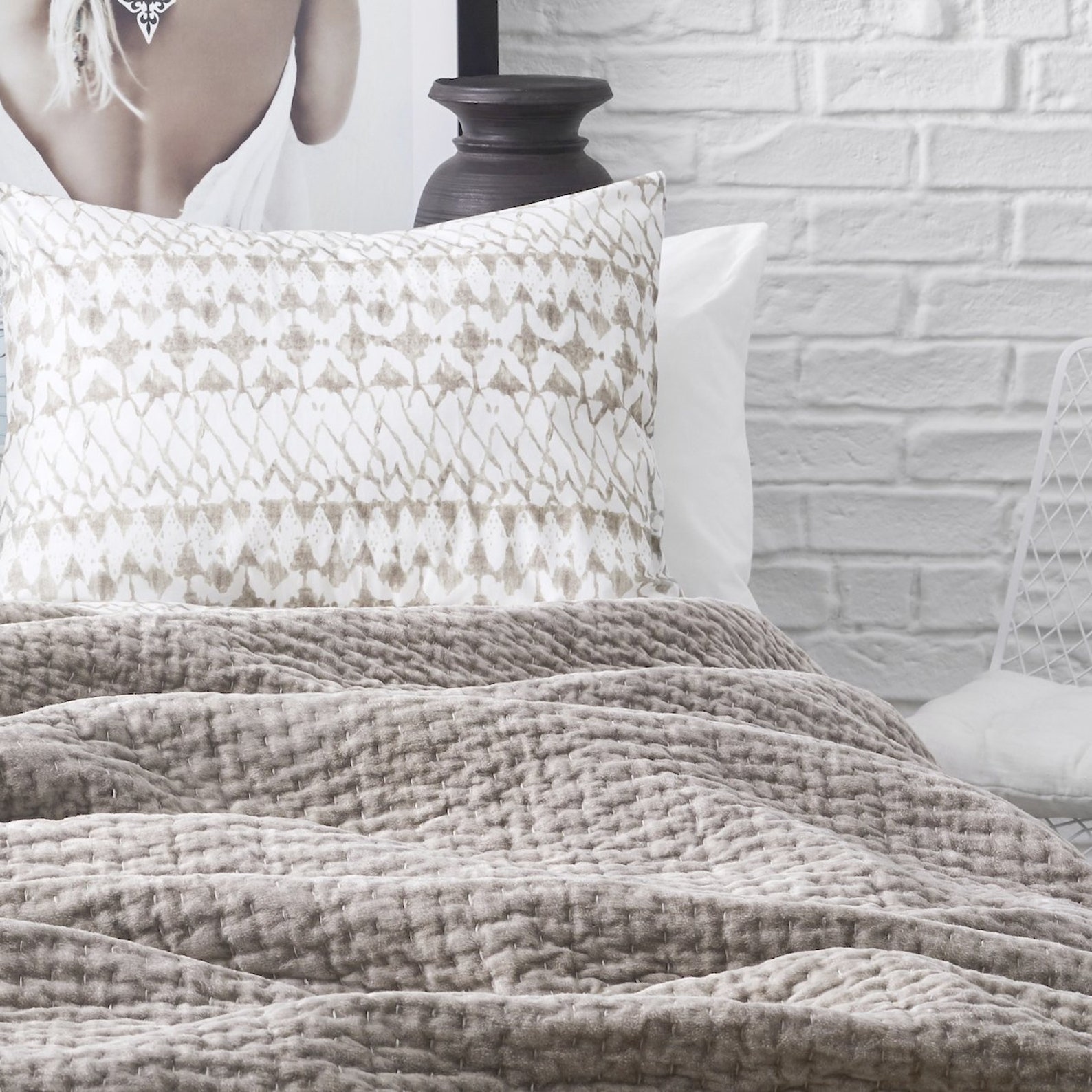 Textured velvet quilt flax mocha brown kantha quilt Etsy