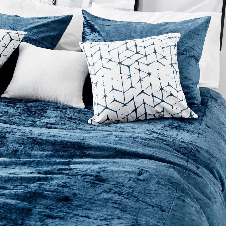 Velvet Duvet Cover Marine Blue Crinkle Velvet Duvet Cover Etsy