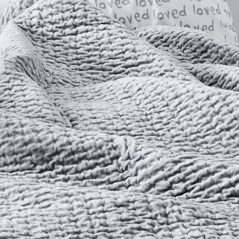 Textured Velvet Quilt Cement Grey Etsy