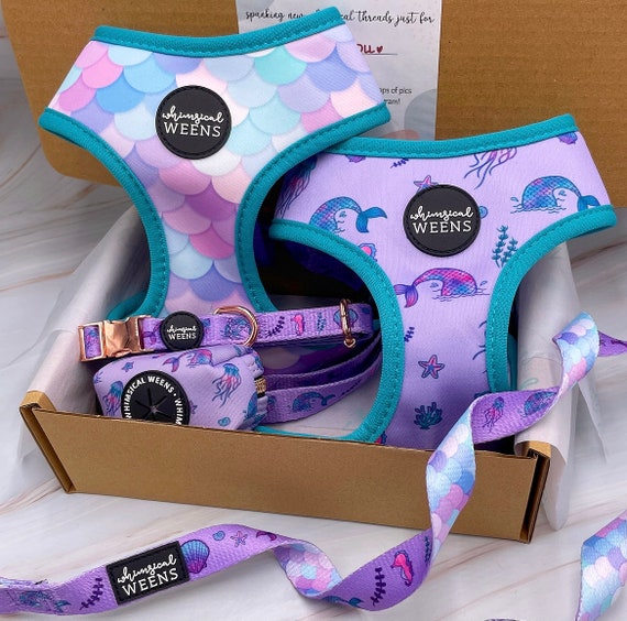 Purple Mermaid Dog Harness Mermaid Harness Purple Mermaid Leash Set Pastel Mermaid Scales Reversible Harness Cute Pink Harness Collar Etsy
