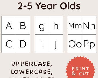 May include: ABC flash cards for children aged 2-5 years old. The cards feature uppercase, lowercase, and mixed-case letters. The image shows examples of the letters A, B, C, D, g, h, i, j, M, m, N, n, O, o, and P, p. The cards are designed to be printed and cut.