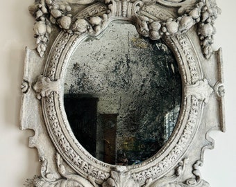 Large French Style wall mirror Artifacts International,  painted aged stone finish and eglomise mirror