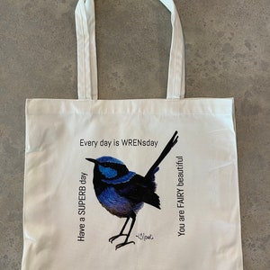 Wrensday SMALL TOTE Superb Blue Fairy Wren Wildlife Shoulder Bag Australian Birds Eco Bag 100% Cotton Melbourne image 3