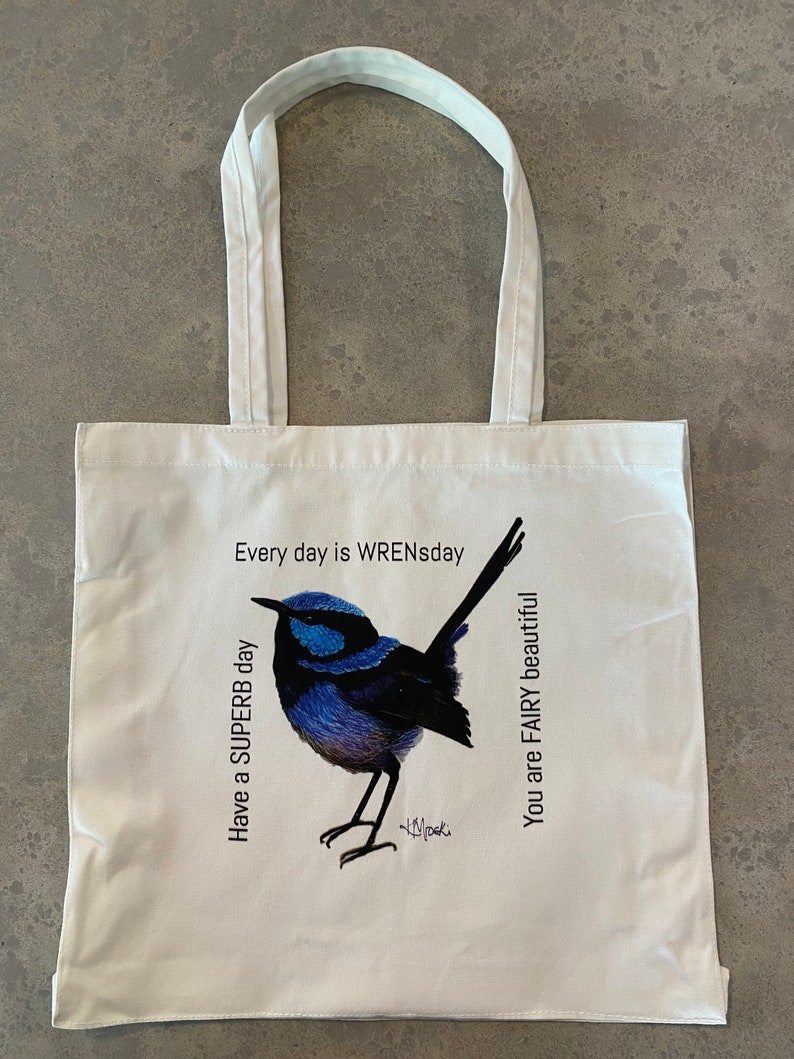 Wrensday SMALL TOTE Superb Blue Fairy Wren Wildlife Shoulder Bag Australian Birds Eco Bag 100% Cotton Melbourne image 3