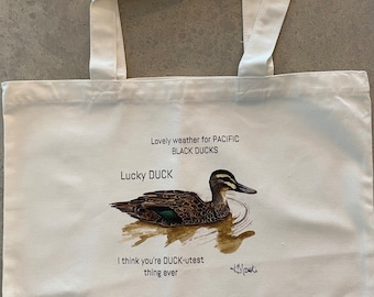 Lucky Duck LARGE TOTE Pacific Black Duck Wildlife Umhängetasche Australische Vögel Eco Bag 100% Baumwolle Melbourne