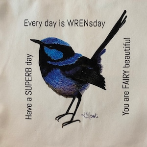Wrensday SMALL TOTE Superb Blue Fairy Wren Wildlife Shoulder Bag Australian Birds Eco Bag 100% Cotton Melbourne image 1