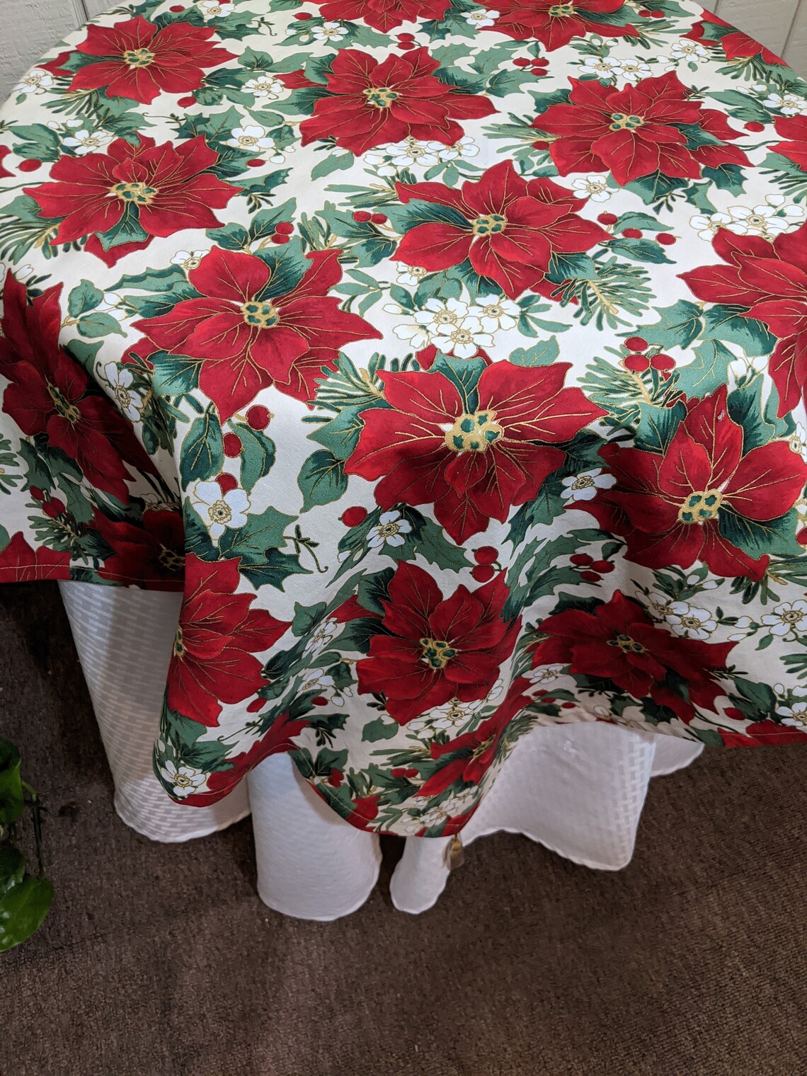 Table Scarf With Red Poinsettias Etsy