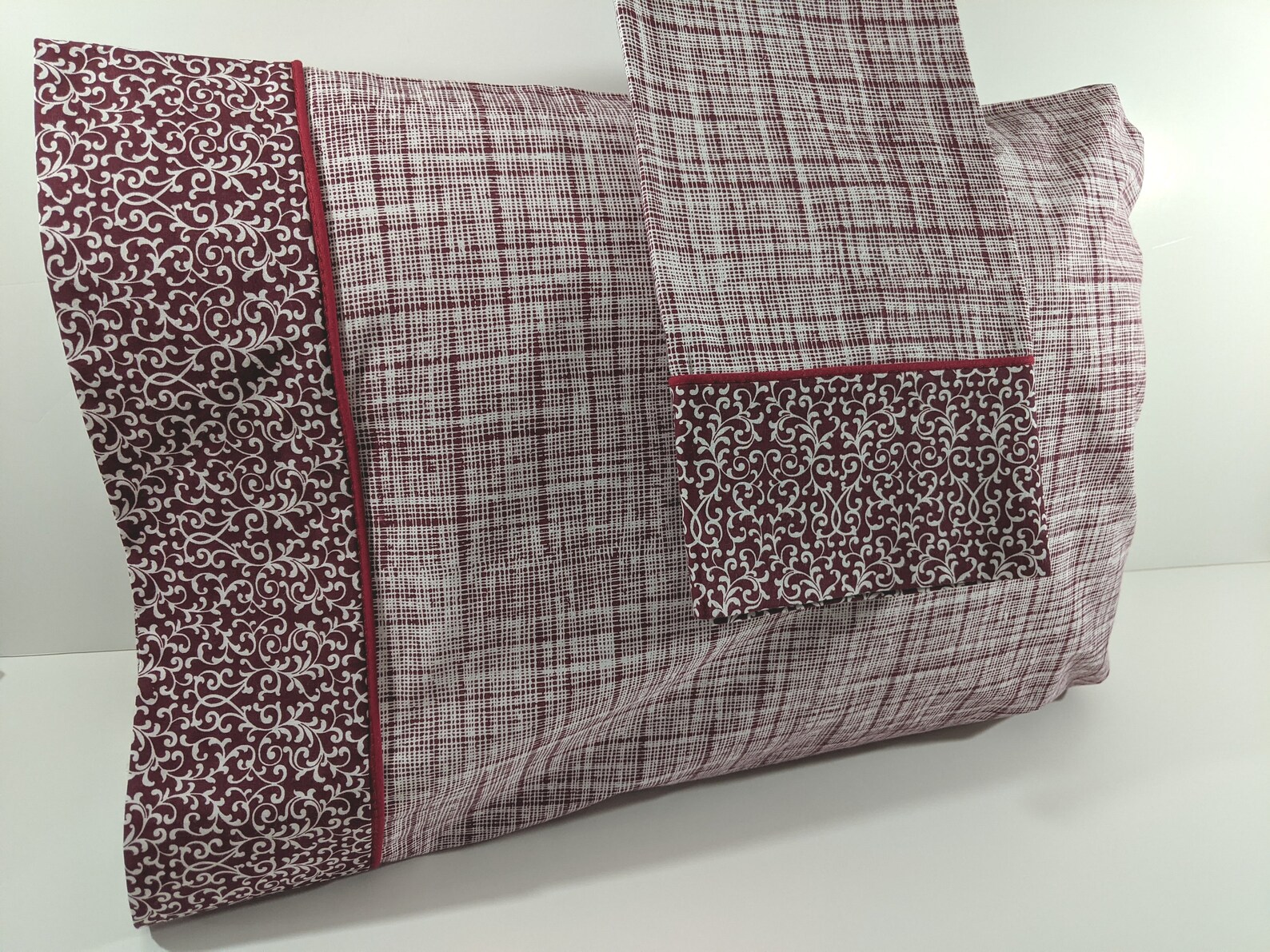 Red Scroll Plaid Pillowcase Cotton Decor Etsy