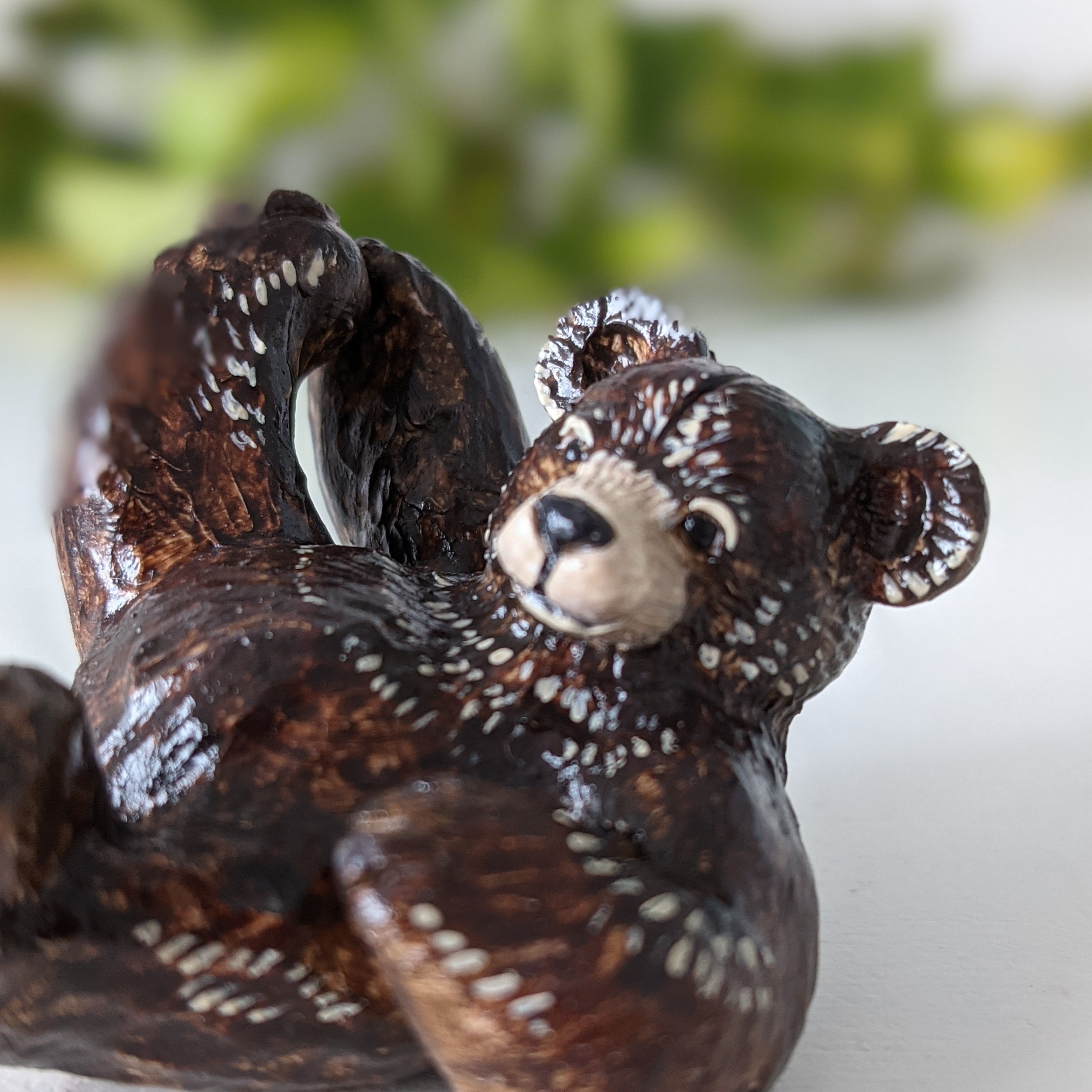 Playful Brown Bear Polymer Clay Figurine Decorative Animal Etsy