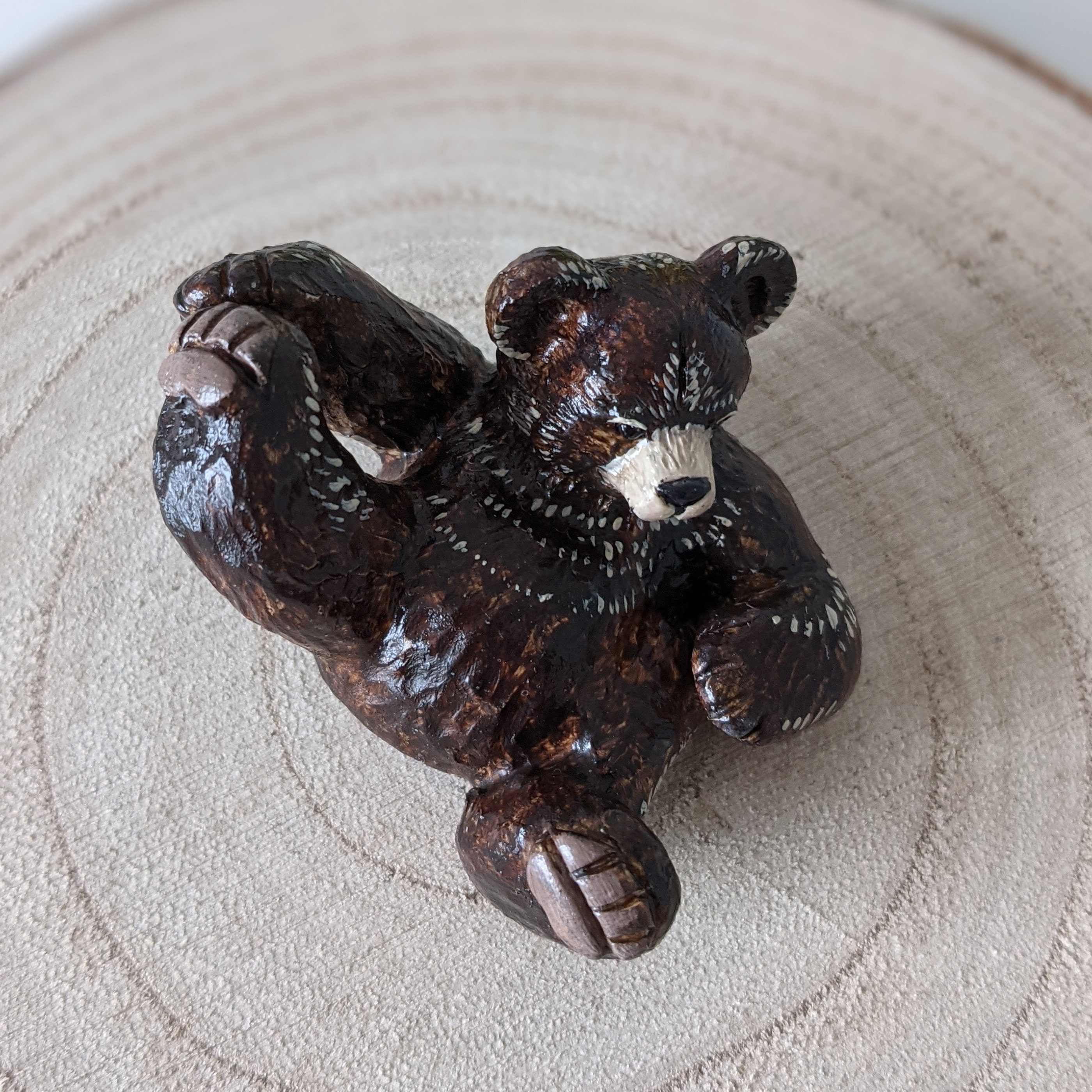 Playful Brown Bear Polymer Clay Figurine Decorative Animal | Etsy
