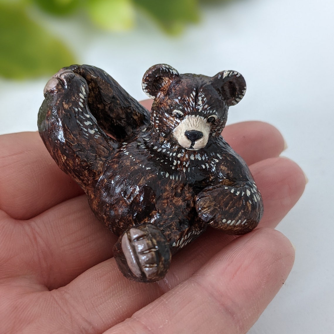 Playful Brown Bear Polymer Clay Figurine Decorative Animal Etsy