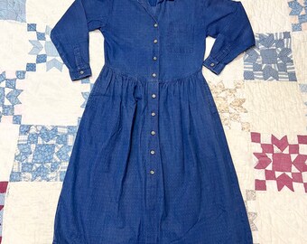 Vintage 90s Eddie Bauer Denim Dress | Western Prairie Cowgirl | Women’s Medium